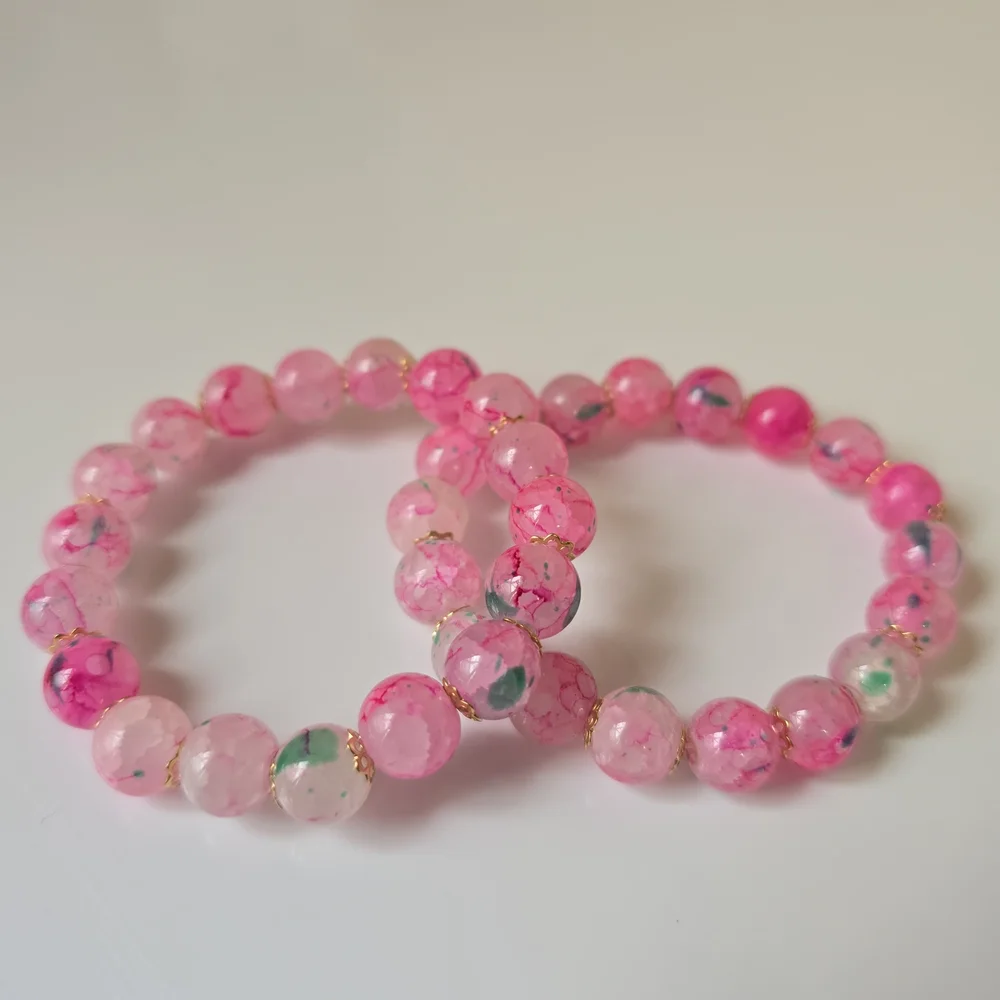Set Of‎ Two - Pink Beaded Bracelet BFF bracelet for Spring